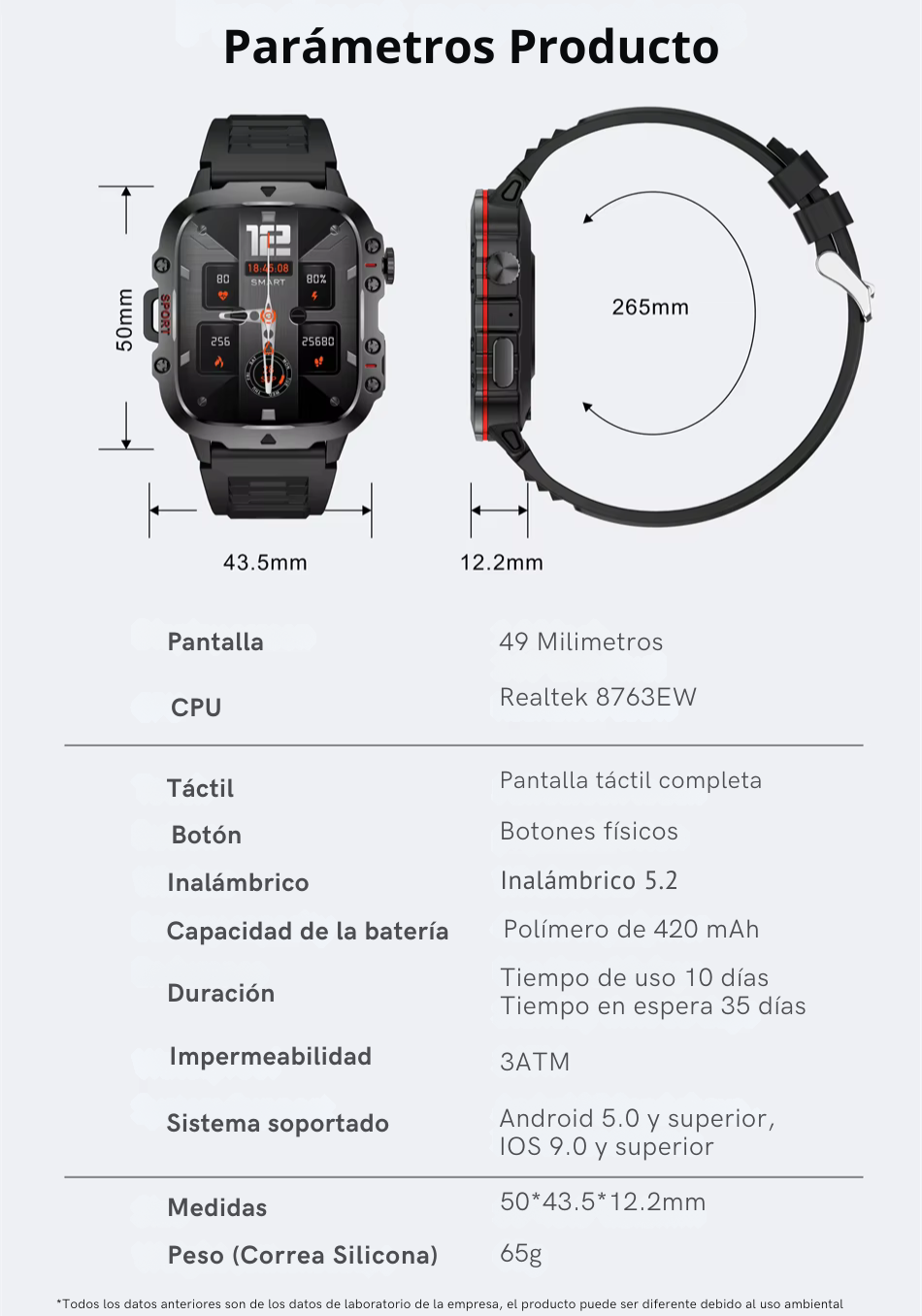 Smartwatch Táctico Militar Bluetooth Reloj Inteligente