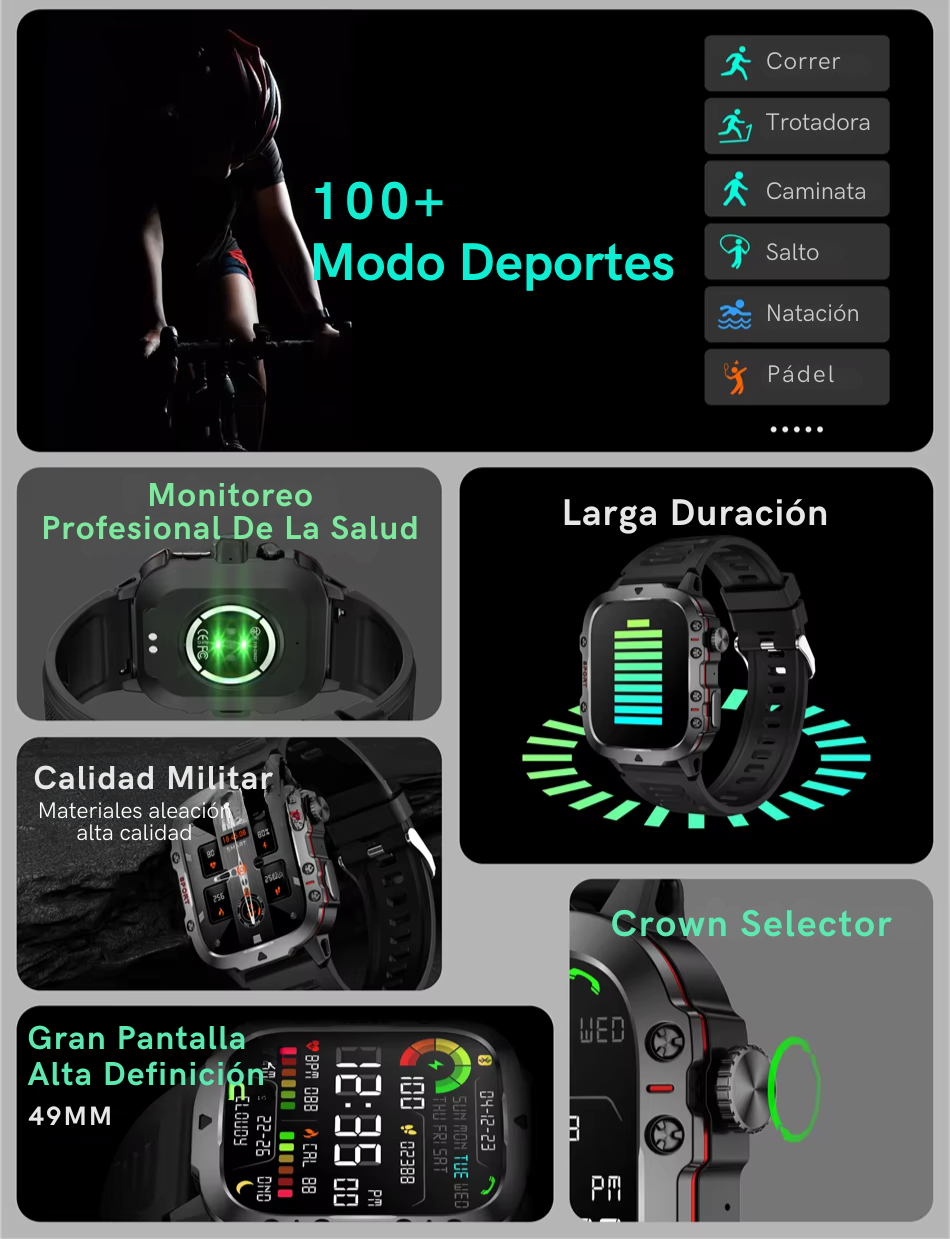 Smartwatch Táctico Militar Bluetooth Reloj Inteligente